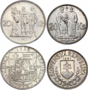 Czechoslovakia & Slovakia 2 x 20 Korun 1934 ... 