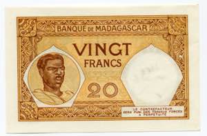 Madagascar 20 Francs 1937 - 1947 P# 37; # ... 
