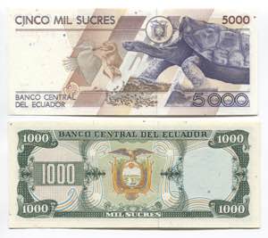 Ecuador 1000 & 5000 Sucres 1988 - 1999 P# ... 