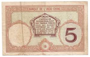 New Caledonia 5 Francs 1926 P# 36b; VF-VF+