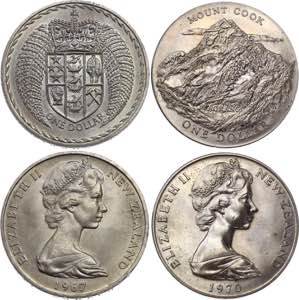 New Zealand 2 x 1 Dollar 1967 - 1970 KM# ... 