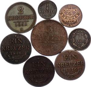 Austria Lot of 8 Coins 1816 - 1868 Various ... 