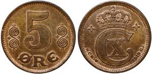 Denmark 5 Ore 1919 HCN GJ KM# 814.2; Bronze; ... 