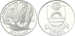 Kiribati 20 Dollars 1992 KM# 17; Silver ... 