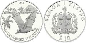 Samoa & Sisifo 10 Tala 1994 KM# 101; Silver ... 