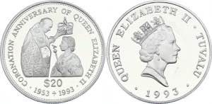 Tuvalu 20 Dollars 1993 KM# 16; Silver Proof; ... 