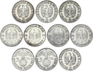 Germany - Third Reich 10 x 5 Reichsmark 1934 ... 