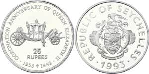Seychelles 25 Rupees 1993 KM# 63; Silver ... 
