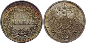 Germany - Empire 1 Mark 1911 G KM# 14; ... 