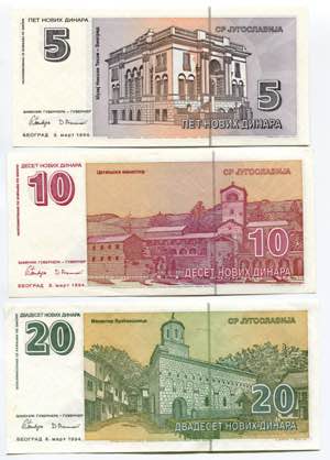 Yugoslavia 5 - 10 - 20 Dinara 1994 - P# ... 