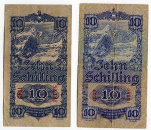 Austria 2 x 10 Schilling 1933 - 1945 - P# ... 