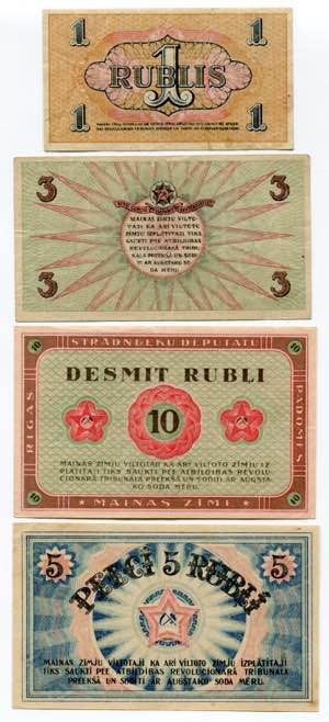 Latvia Lot of 4 Banknotes 1919 - 1 - 3 - 5 ... 