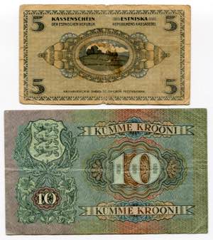 Estonia 5 Marka & 10 Krooni 1919 - 1937 - P# ... 