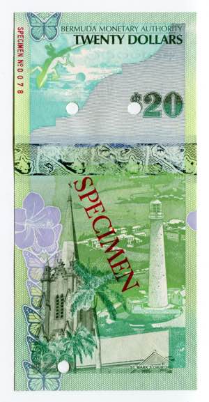 Bermuda 20 Dollars 2009 Specimen - P# 60s; ... 