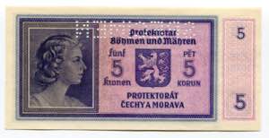 Bohemia & Moravia 5 Korun 1940 (ND) Specimen ... 