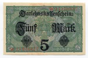Germany - Empire 5 Mark 1917 - P# 56b; UNC 
