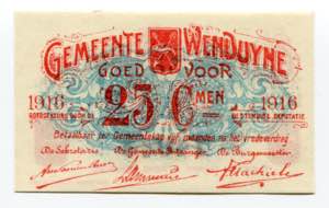 Belgium Wenduyne 25 Centimes 1916 - Debelder ... 