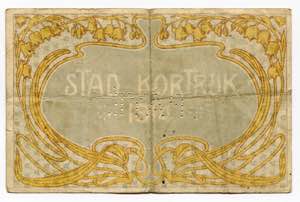 Belgium Kortrijk 1 Franc 1914 Cancelled Note ... 