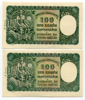 Slovakia 2 x 100 Korun 1940 (ND) Specimen - ... 