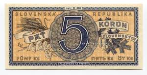Slovakia 5 Korun 1945 (ND) Specimen - P# 8s; ... 