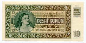 Slovakia 10 Korun 1939 Specimen - P# 4s; AUNC