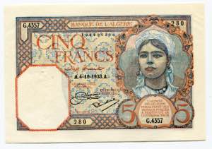 Algeria 5 Francs 1933 - ... 