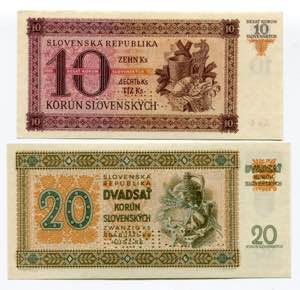 Slovakia 10 & 20 Korun 1942 - 1943 Specimen ... 
