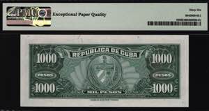 Cuba 1000 Peso 1950 Rare PMG 66 EPQ - P# 84; ... 