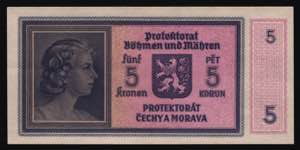 Bohemia & Moravia 5 Korun 1940 (ND) - P# 4a; ... 