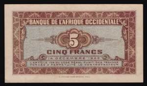 French West Africa 5 Francs 1942 - P# 28b; ... 