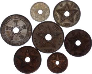 Congo Lot of 7 Coins 1887 - 1911 - Various ... 