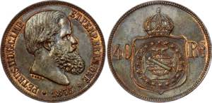 Brazil 40 Reis 1875 - KM# 479; Pedro II; XF+ ... 