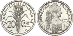French Indochina 20 Centimes 1939 Essai ... 