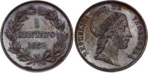 Venezuela 1 Centavo 1852 - Y# 6; With ... 