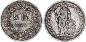 Switzerland 1/2 Franc 1878 B - KM# 23; ... 