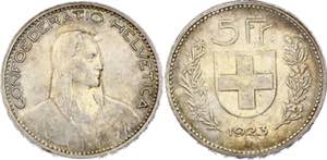 Switzerland 5 Franc 1923 B - KM# 37; Silver; ... 