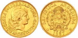 Argentina Argentino 1887 - KM# 31; Gold ... 