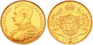 Belgium 20 Francs 1914 - KM# 78; Gold (.900) ... 
