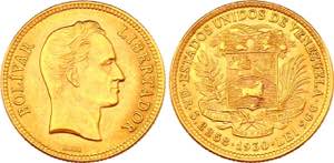 Venezuela 10 Bolivares 1930 - Y# 31; Gold ... 