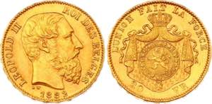 Belgium 20 Francs 1882 - KM# 37; Gold (.900) ... 