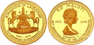 Lesotho 50 Maloti 1976 - KM# 15; Gold (.900) ... 