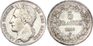 Belgium 5 Francs 1849 - KM# 3.2; Silver; ... 