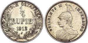 German East Africa 1/4 Rupie 1912 J - KM# 8; ... 