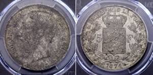 Belgium 5 Francs 1874 PCGS AU 58 - KM# 24; ... 