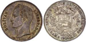 Venezuela 1 Bolivar 1900 - Y# 22; Silver ... 