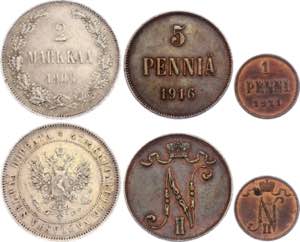 Russia - Finland Lot of 3 Coins 1906 - 1916 ... 