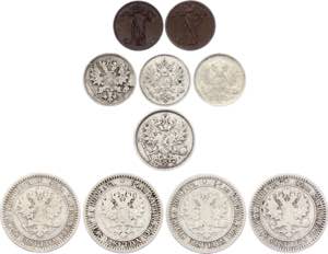 Russia - Finland Lot of 10 Coins 1866 - 1915 ... 