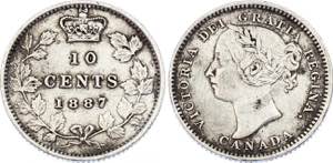 Canada 10 Cents 1887 Rare - KM# 3; Silver; ... 