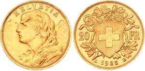 Switzerland 20 Francs 1935 LB - KM# 35.1; ... 