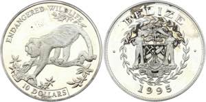 Belize 10 Dollars 1995 - KM# 125; Silver ... 